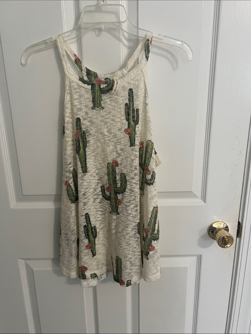 My Beloved White Tank Top with Green & Pink Cactus Print